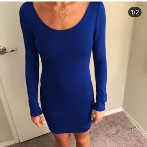 Blue Tight Dress with Cut Out Back